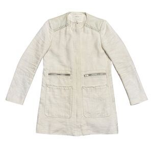 Maje Linen Calfskin Fullzip Coat Jacket Women’s Sz 38 (M)